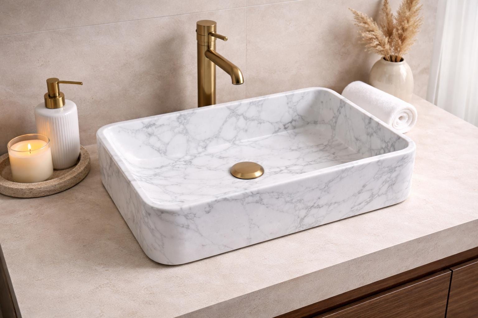 Lüks Dikdörtgen Mermer Lavabo