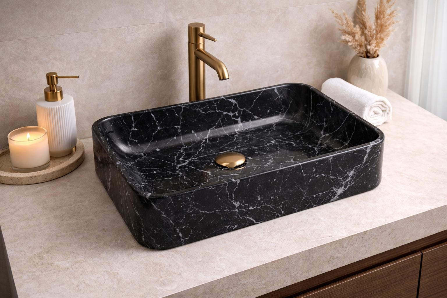 Lüks Dikdörtgen Mermer Lavabo